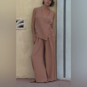 Flowy pleated pant and Tie Vest Top Set